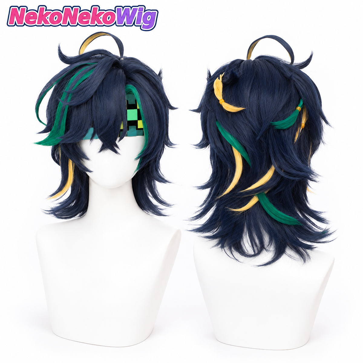Genshin Impact Kinich Cosplay Wig  Two-Tone Highlighted Short Hair Style