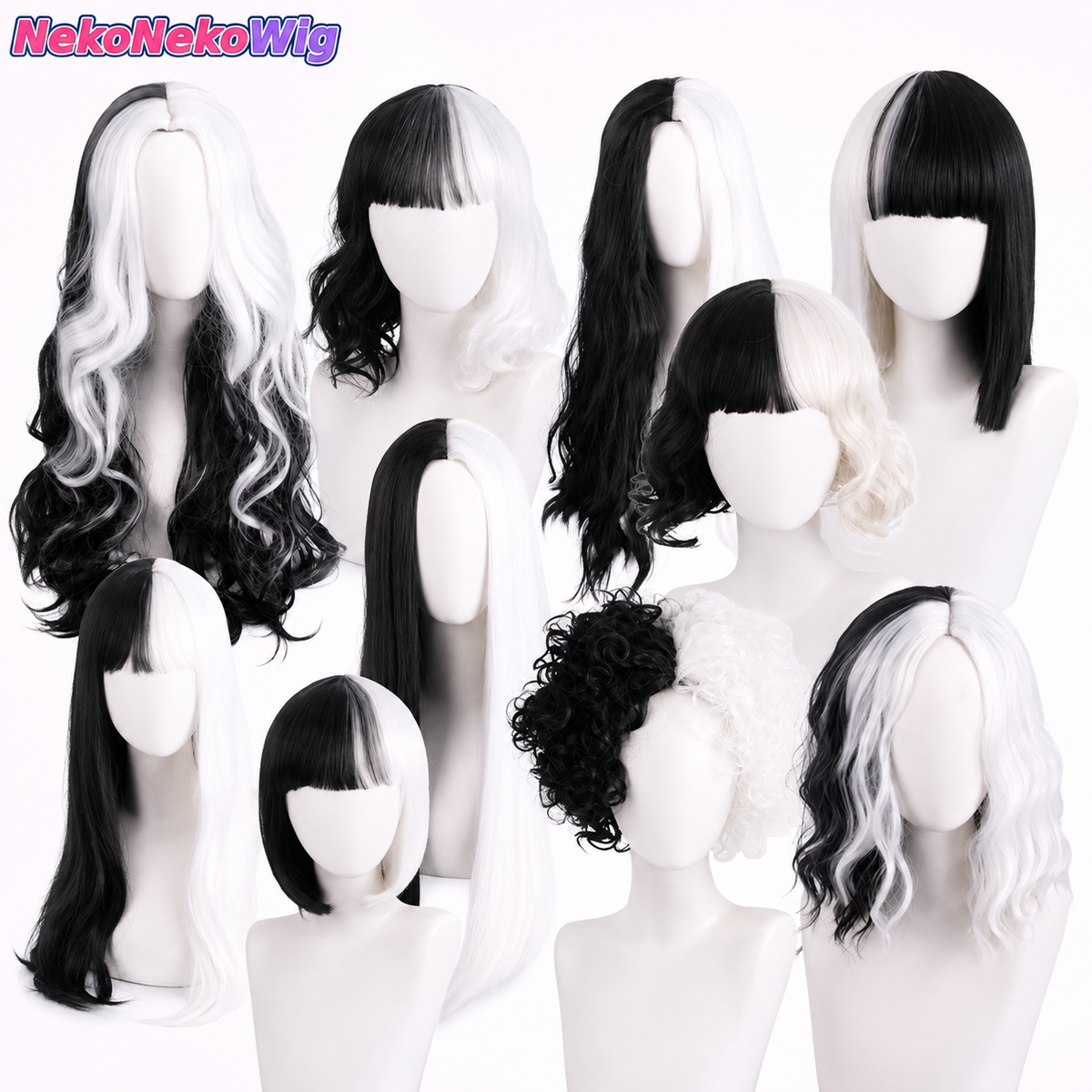 101 Dalmatians Cruella de Vil Cosplay Wig – Black & White Short Curly Style