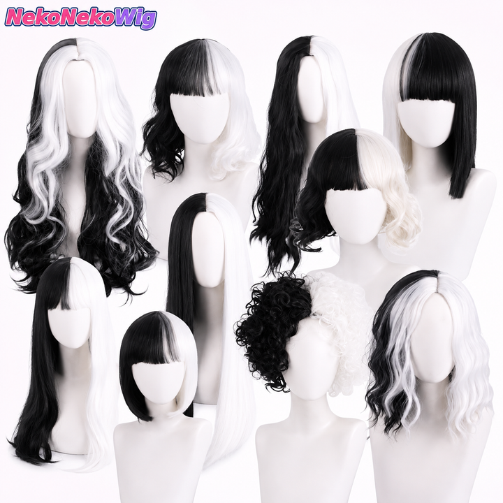 101 Dalmatians Cruella de Vil Cosplay Wig – Black & White Short Curly Style