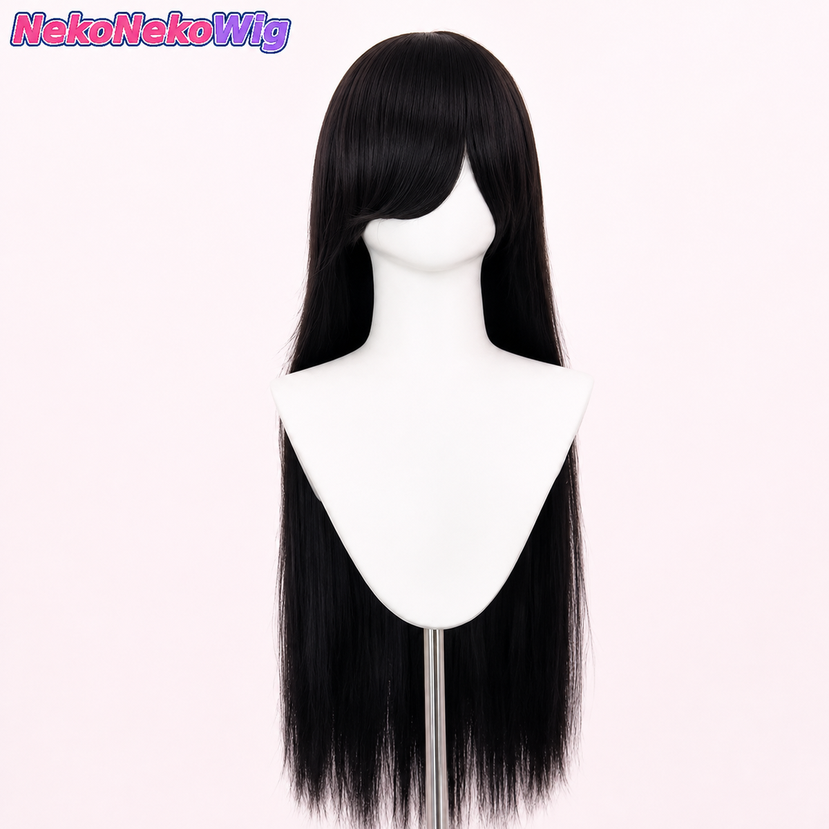 80cm Long Straight Cosplay Wig – Scalp-Top Long Bangs, Black or Brown