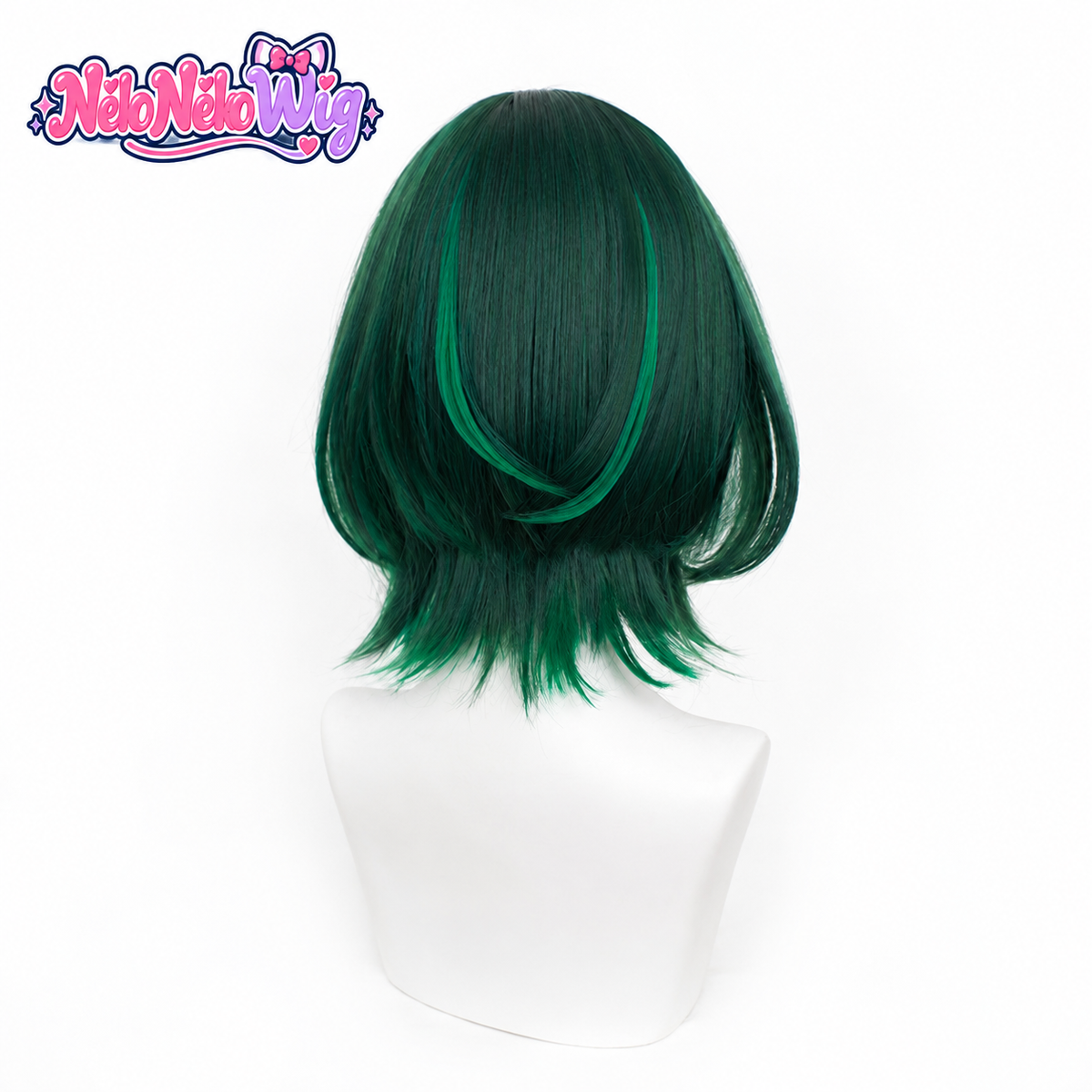 Nefer short green layered bob with flipped nape ends, back view