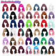 Short Wavy Curly Cosplay Wig – Straight Bangs Multi-Color Styles