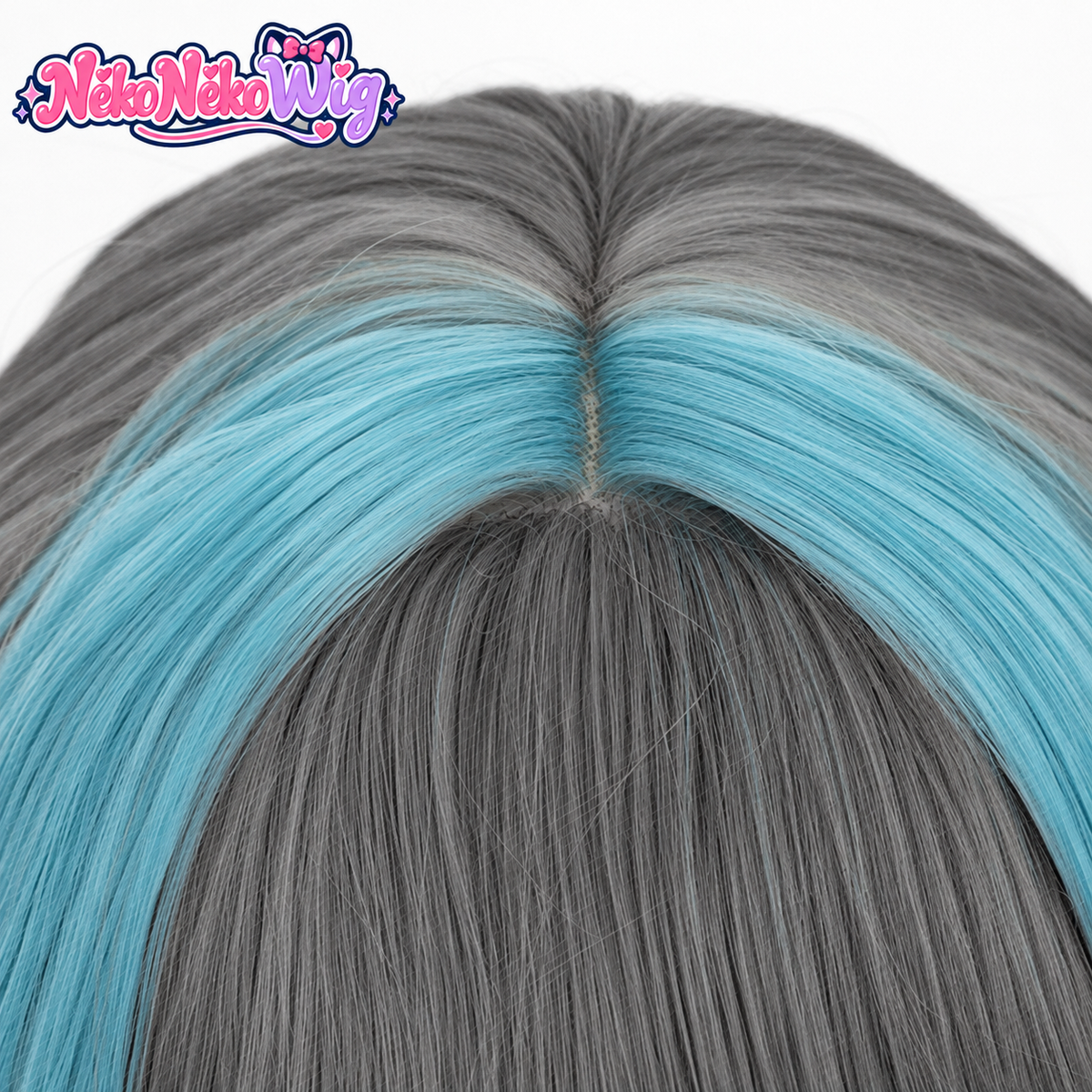 Cheshire gray and blue cosplay wig crown and part detail