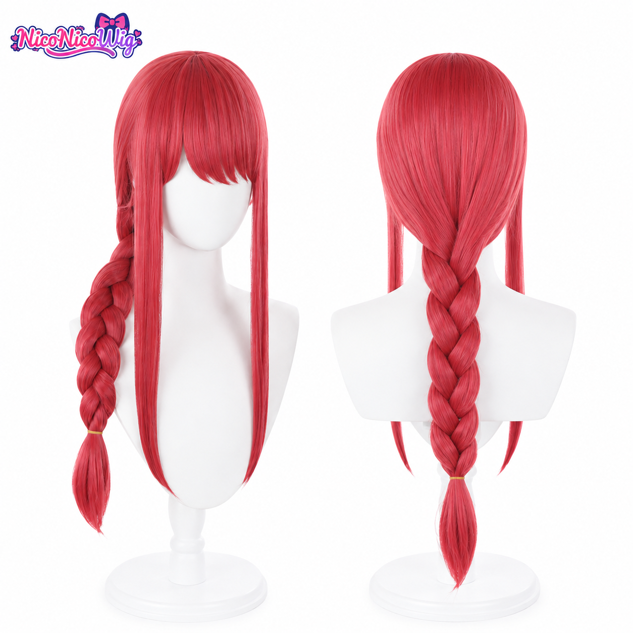 Chainsaw Man Makima Cosplay Wig  Rose Red Braided Wig with Face-Framing Layers