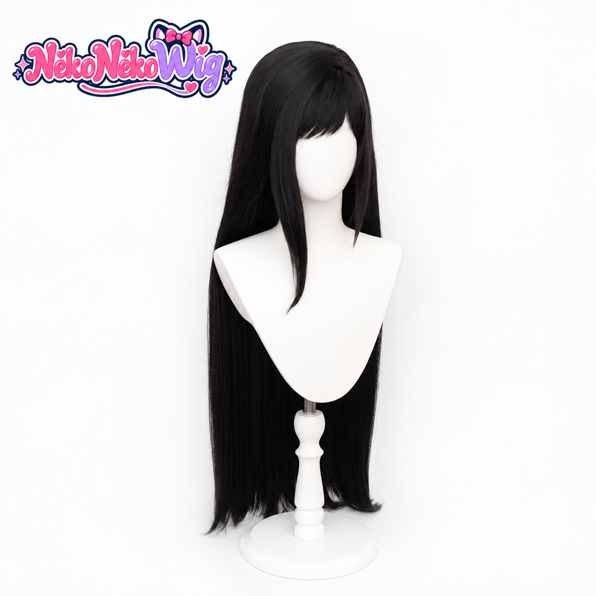 Tifa Lockhart long straight black cosplay wig, front view