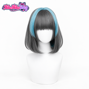 Azur Lane Cheshire short gray and blue cosplay bob, front view
