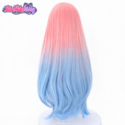 Mizi cosplay wig with long pink to light blue gradient layers - back view