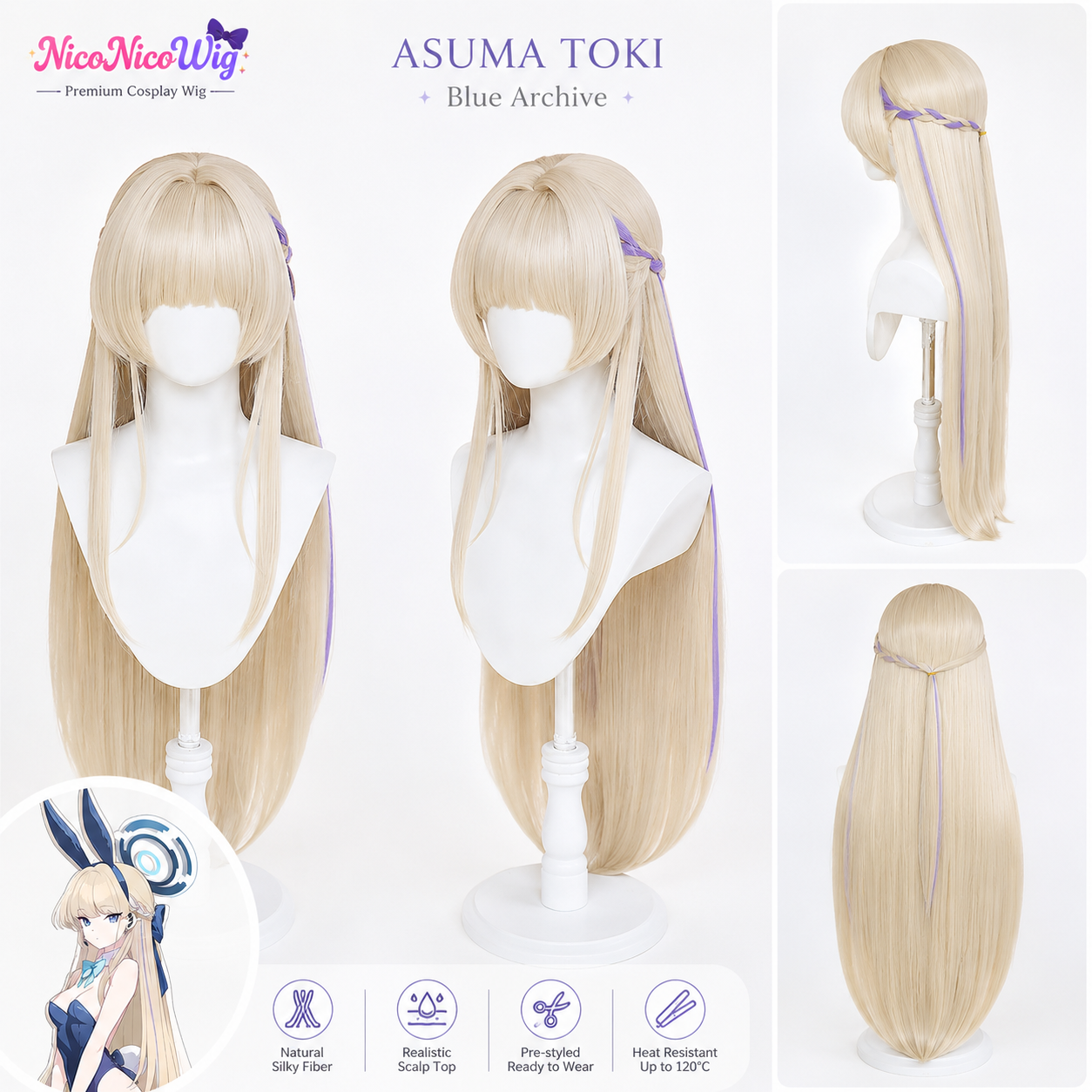 Blue Archive Asuma Toki Cosplay Wig  Maid & Bunny Girl Version