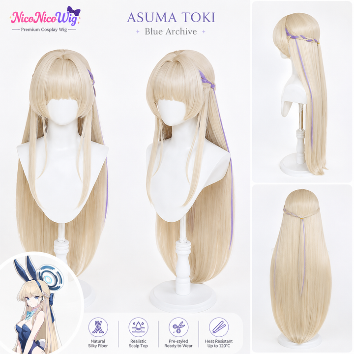 Blue Archive Asuma Toki Cosplay Wig  Maid & Bunny Girl Version