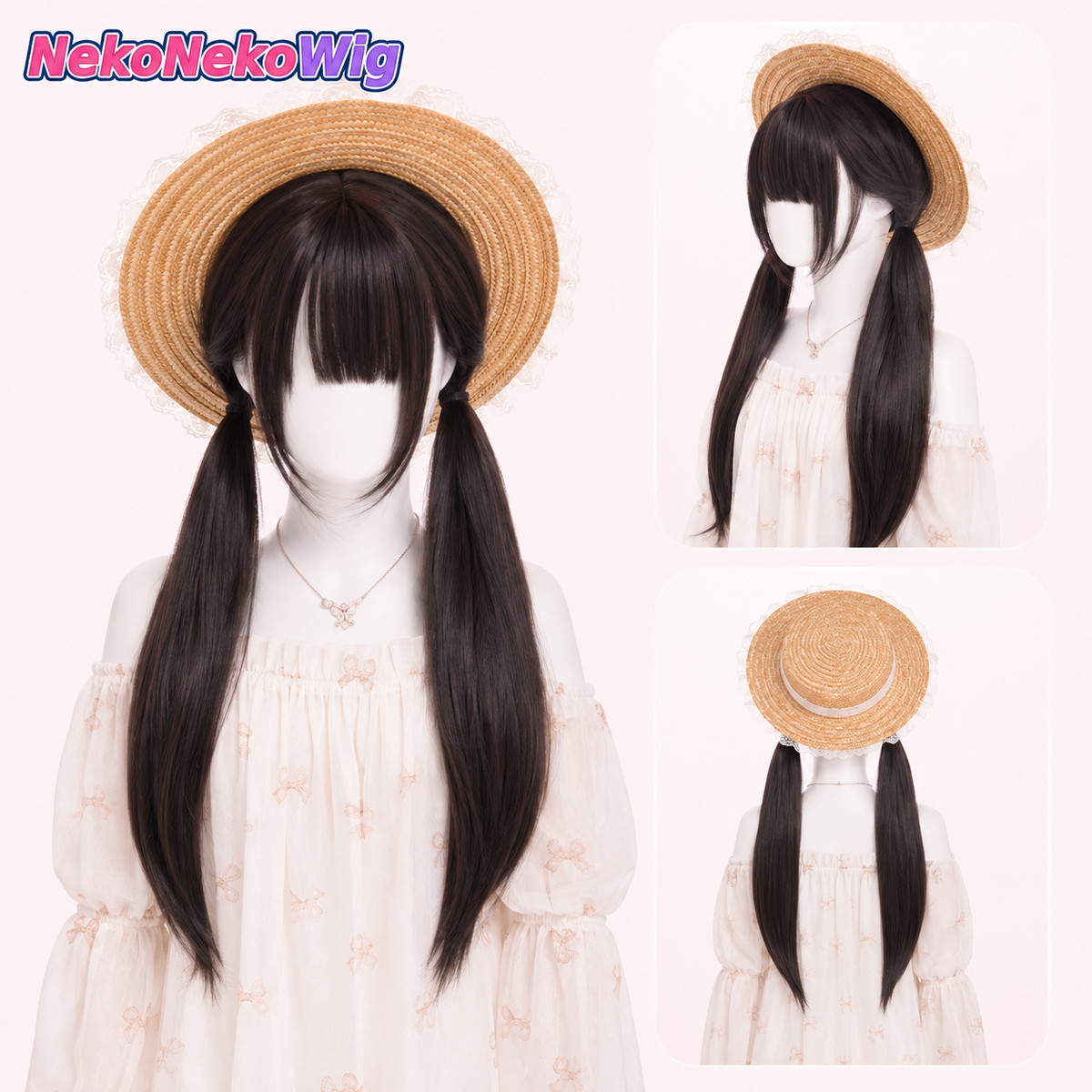 70cm Pre-Tied Long Straight Cosplay Wig – Black Tea Brown or Cool Brown Full-Head Style