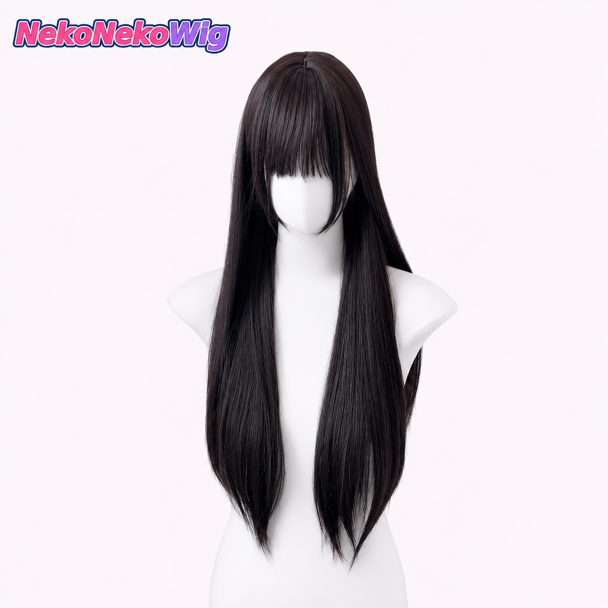 60cm Long Straight Cosplay Wig – Black Tea or Cool Brown Full-Head Style