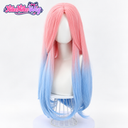Mizi cosplay wig with pink to light blue gradient and parted fringe - front view