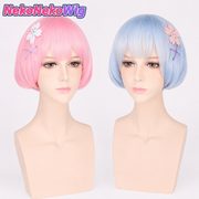Re:ZERO Ram & Rem Cosplay Wig – Pink & Blue Character Styles with Accessories