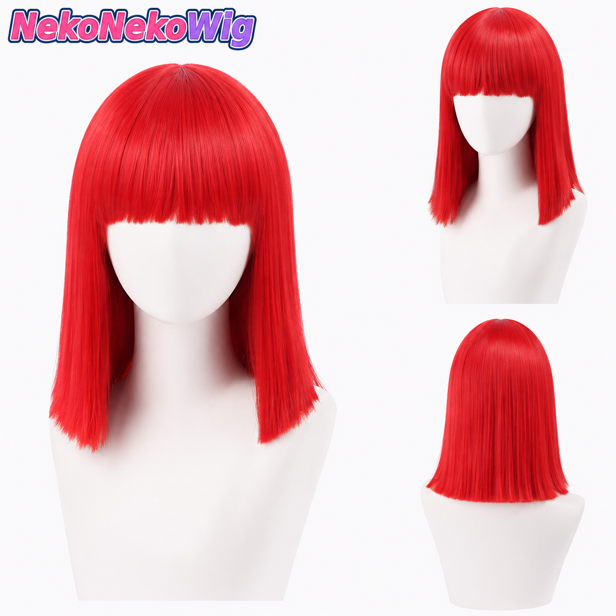 Short Bob Cosplay Wig – Multi-Color Straight Shoulder-Length Style with Blunt Bangs