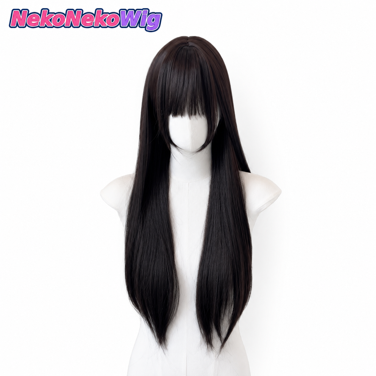 60cm Long Straight Cosplay Wig – Black Tea or Cool Brown Full-Head Style