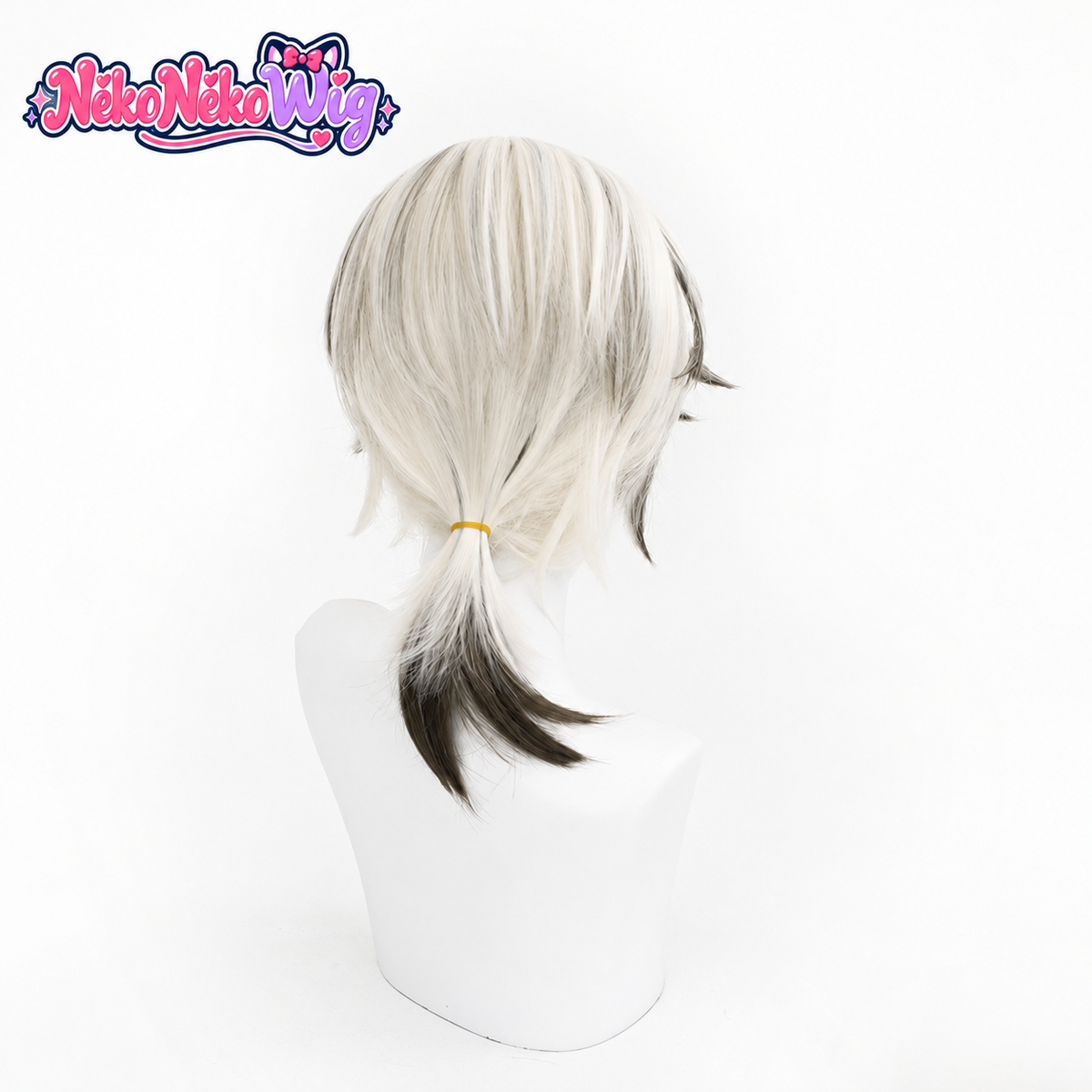 Honkai Star Rail Arlan Cosplay Wig - White and Black Layers with Low Ponytail