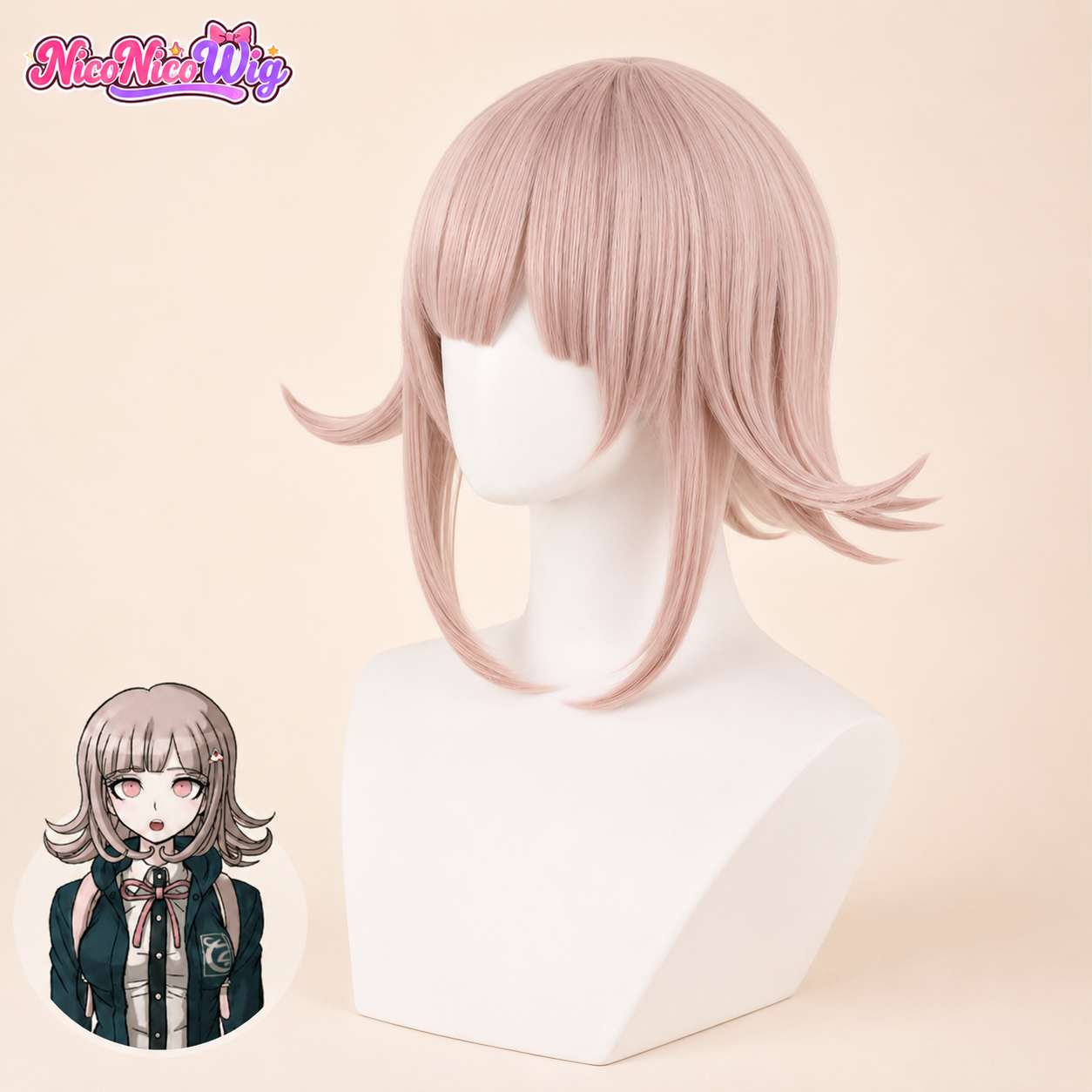 Danganronpa 2 Chiaki Nanami Cosplay Wig  Short Pink Anime Wig