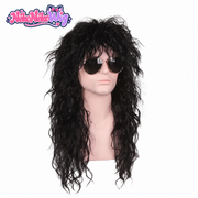 Black shaggy rock costume wig with tousled bangs and long waves - SR collection