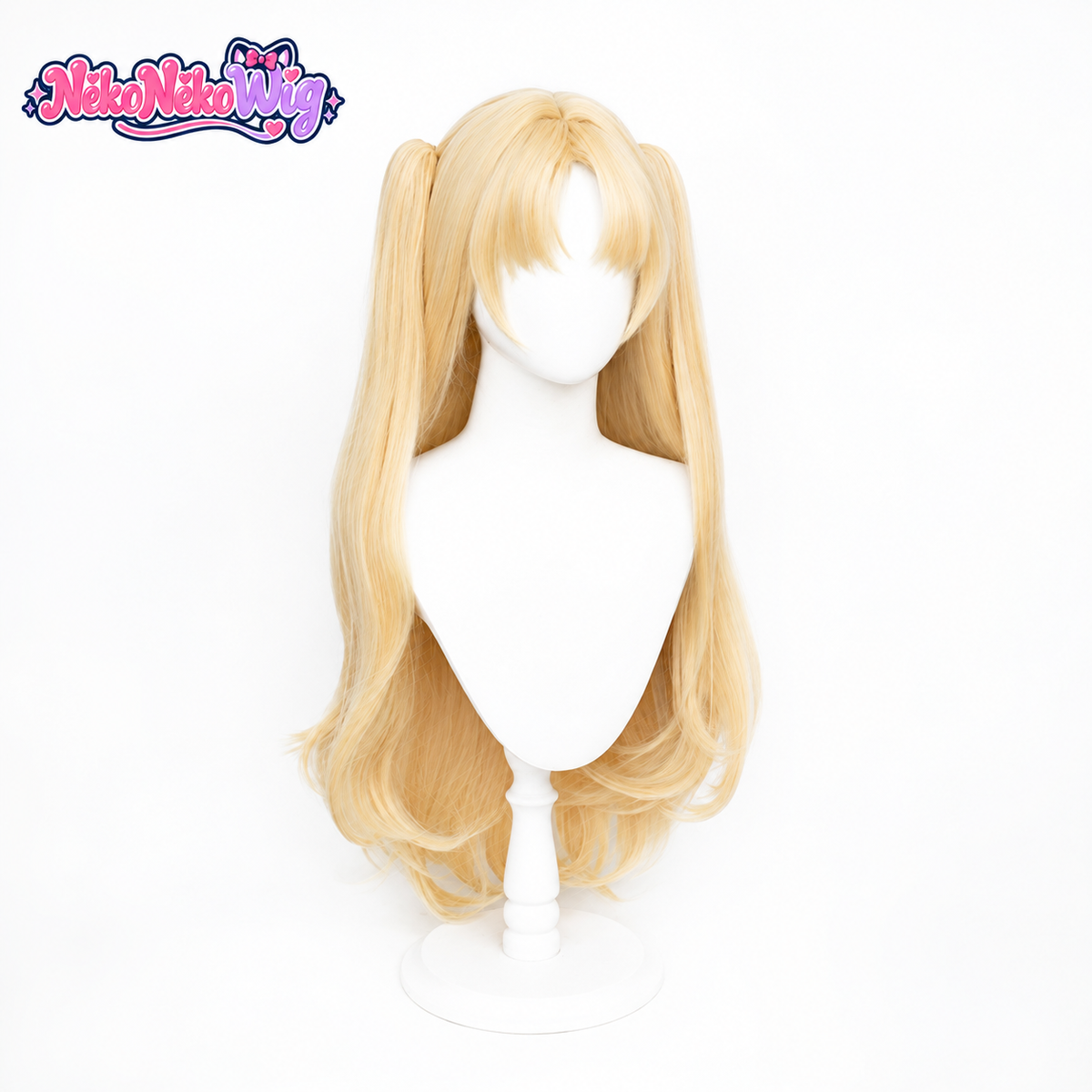Ereshkigal long blonde twin ponytail cosplay wig, front view