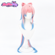 Sangonomiya Kokomi cosplay wig in pink and light blue, front view with bow-shaped hair loops