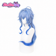 Ganyu cosplay wig with blue gradient layers and curled front sections - front view
