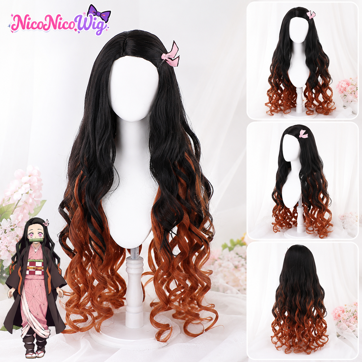 Demon Slayer Nezuko Kamado Demon Form Cosplay Wig  Firework Curl Style
