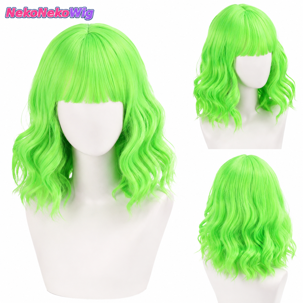 Short Wavy Curly Cosplay Wig – Straight Bangs Multi-Color Styles