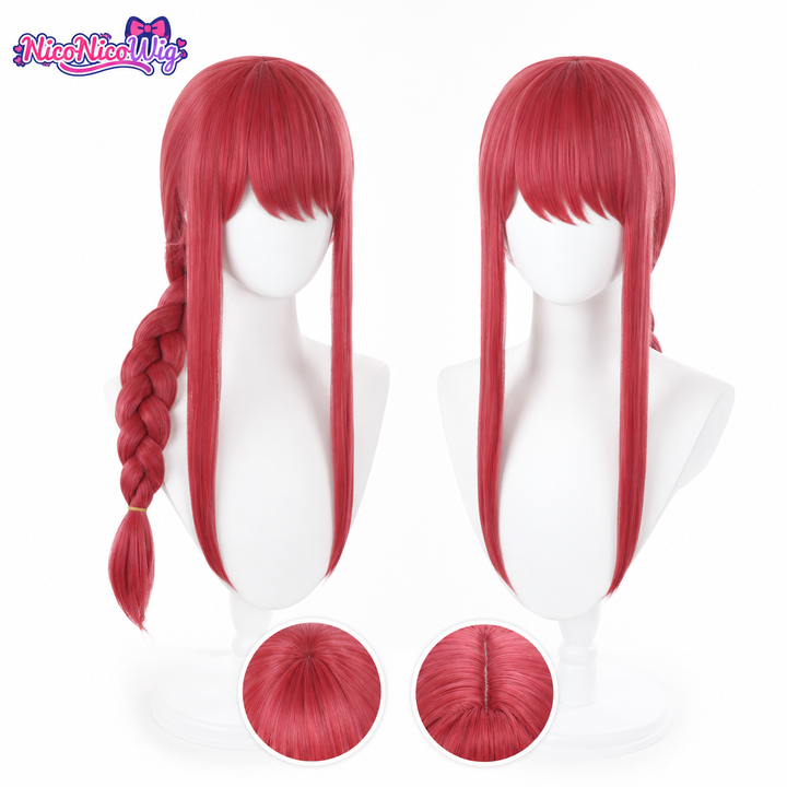 Chainsaw Man Makima Cosplay Wig  Rose Red Braided Wig with Face-Framing Layers
