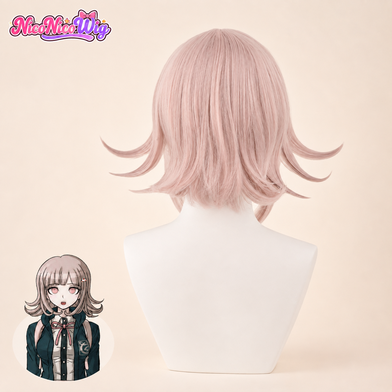 Danganronpa 2 Chiaki Nanami Cosplay Wig  Short Pink Anime Wig