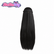 Hoshimi Miyabi long straight black cosplay wig with braided sides, back view