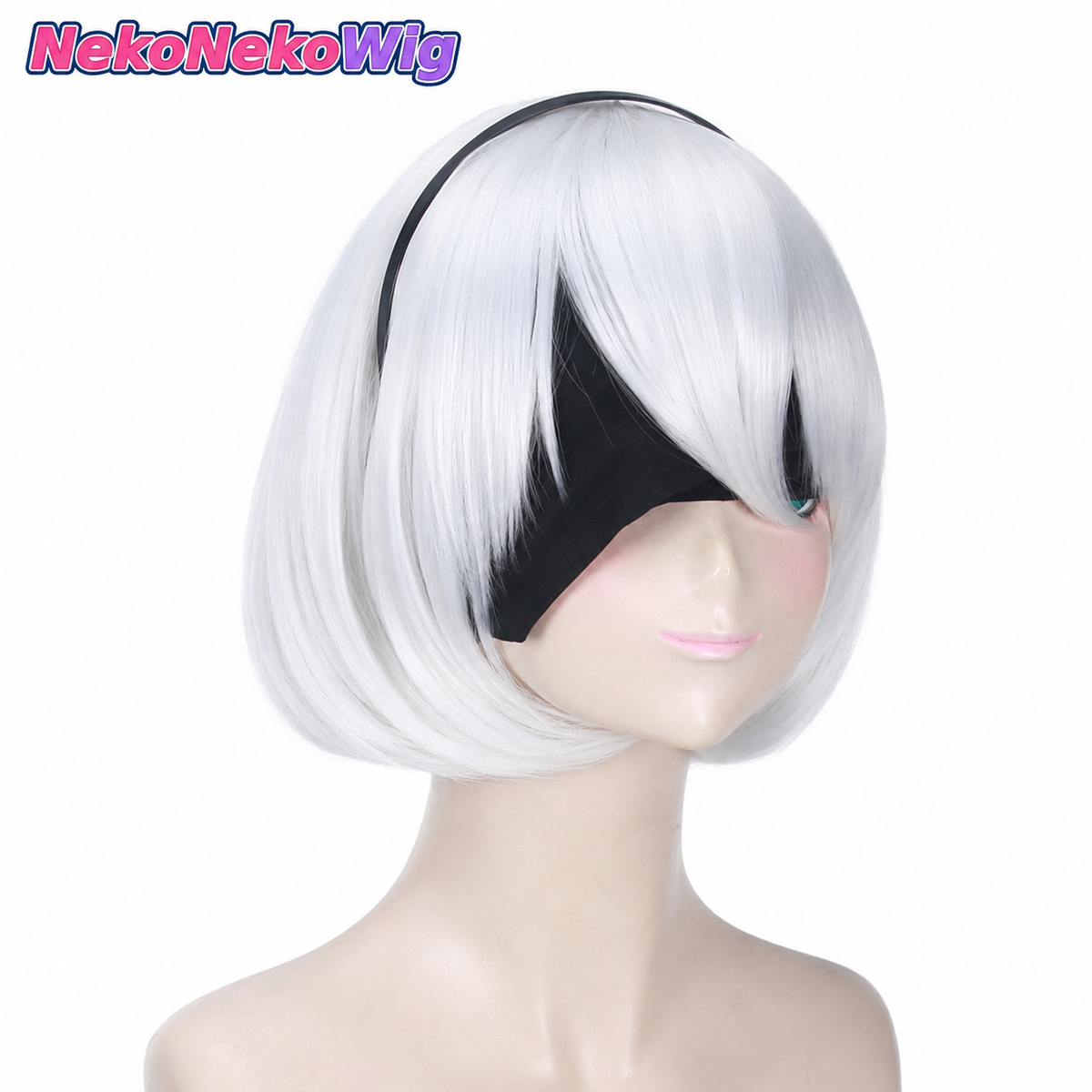 NieR:Automata 2B Cosplay Wig – White & Silver YoRHa No.2 Type B Style