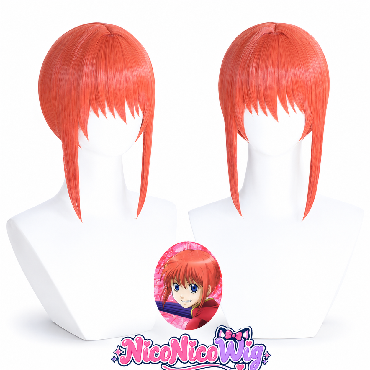Kagura Cosplay Wig from Gintama  Orange Anime Wig with Hair Bun Accessories