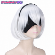 NieR:Automata 2B Cosplay Wig – White & Silver YoRHa No.2 Type B Style