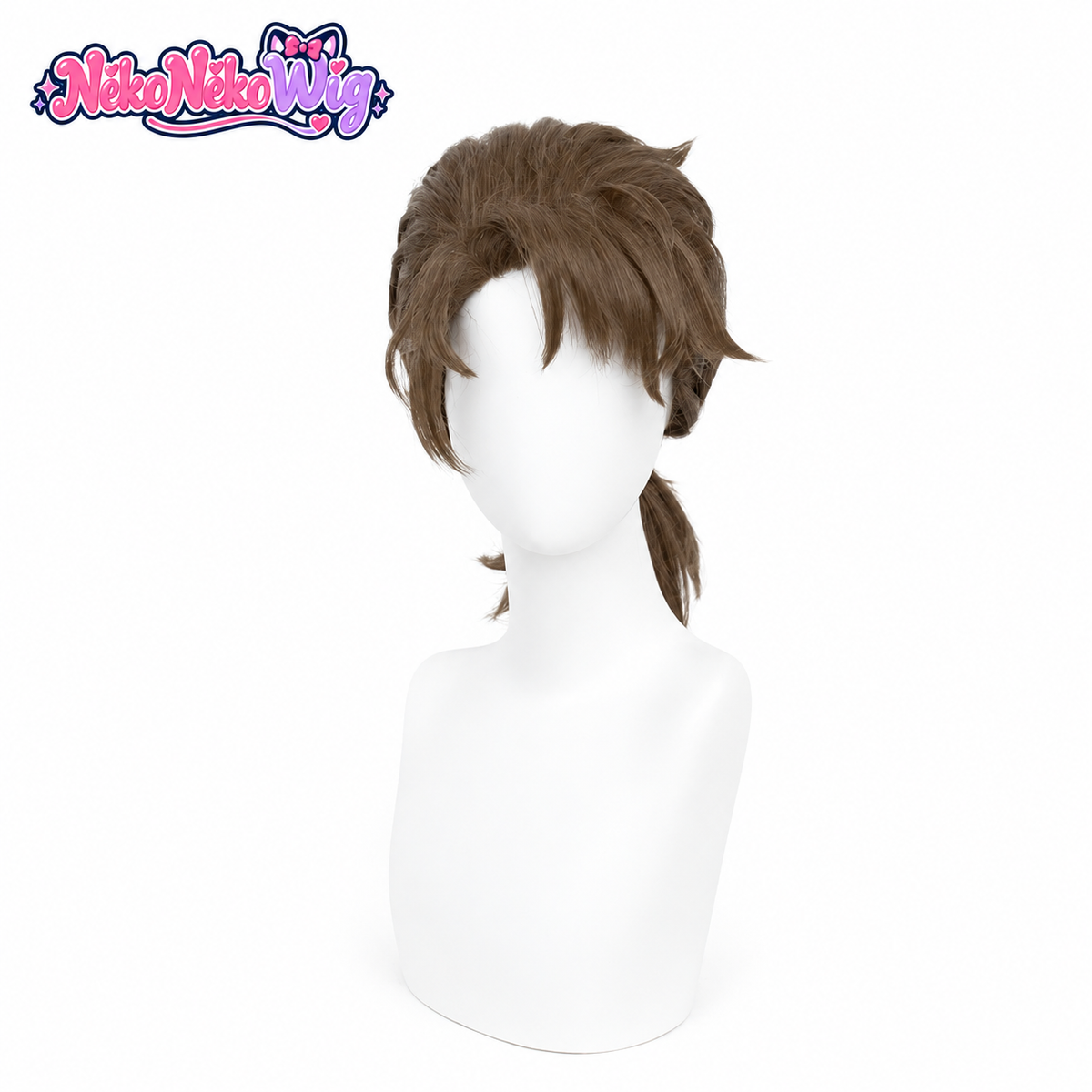 Identity V Mercenary brown layered low ponytail cosplay wig, front view