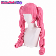 One Piece Perona Cosplay Wig  Rose Pink 65cm Twin Curled Ponytail Character Style