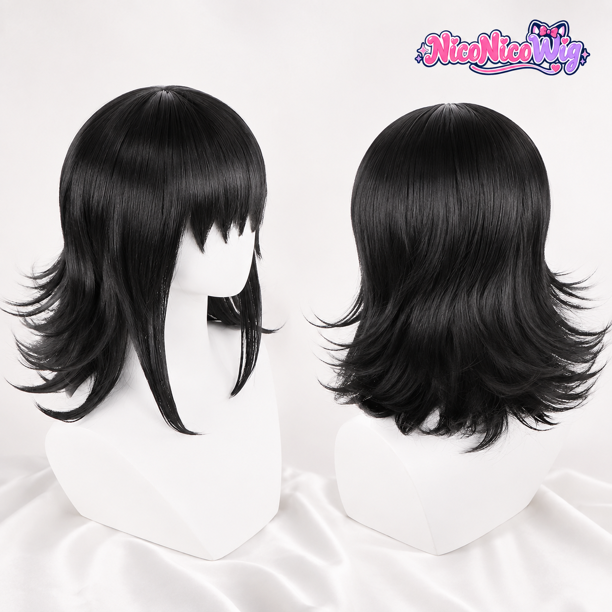Demon Slayer Makomo Cosplay Wig  Layered Fluffy Short Wig