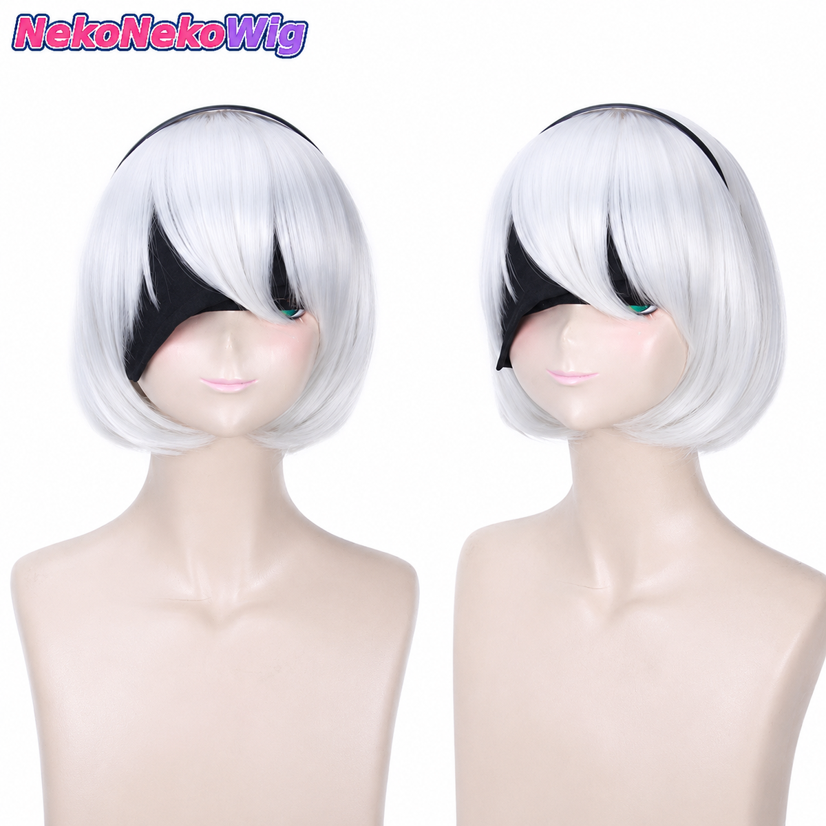 NieR:Automata 2B Cosplay Wig – White & Silver YoRHa No.2 Type B Style