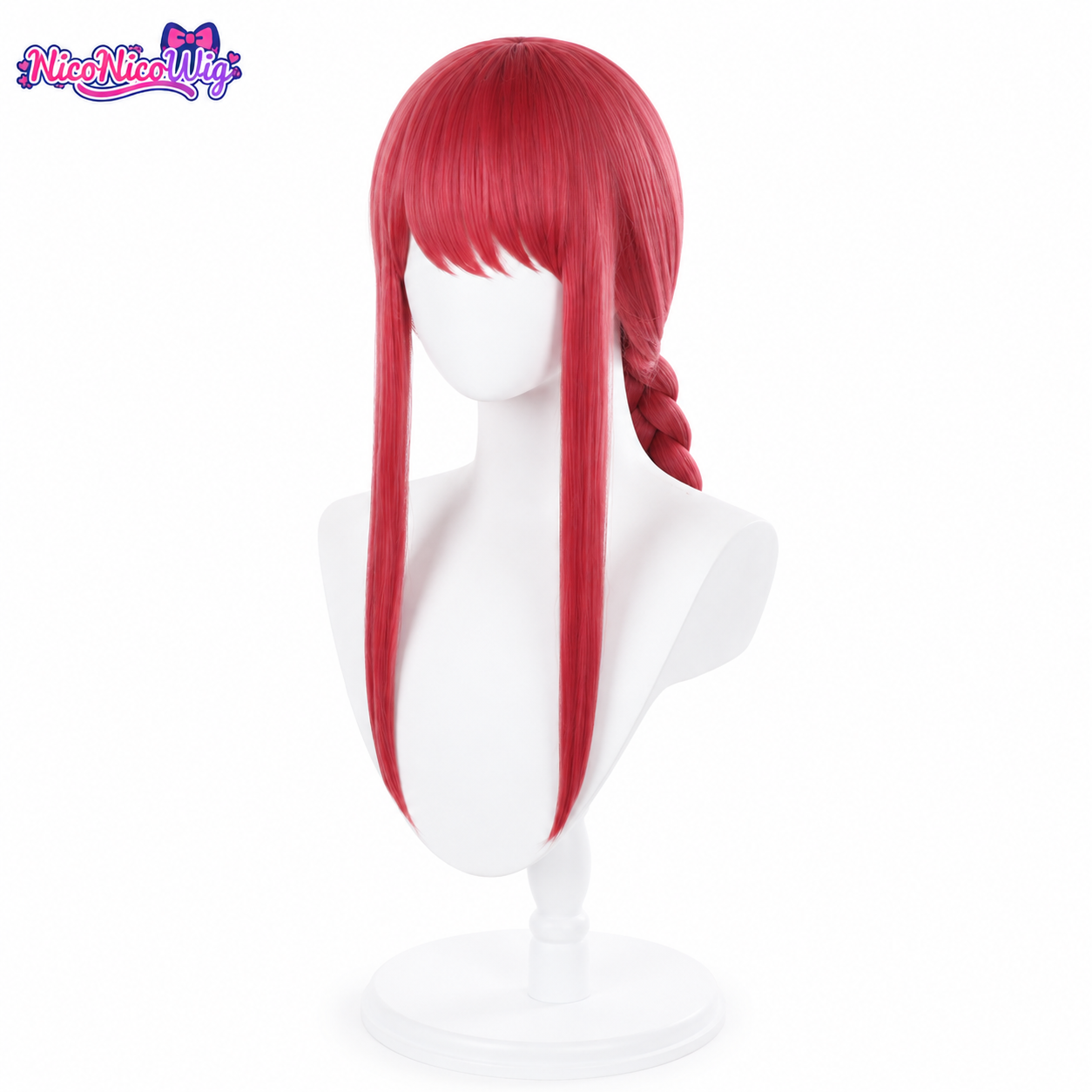 Chainsaw Man Makima Cosplay Wig  Rose Red Braided Wig with Face-Framing Layers