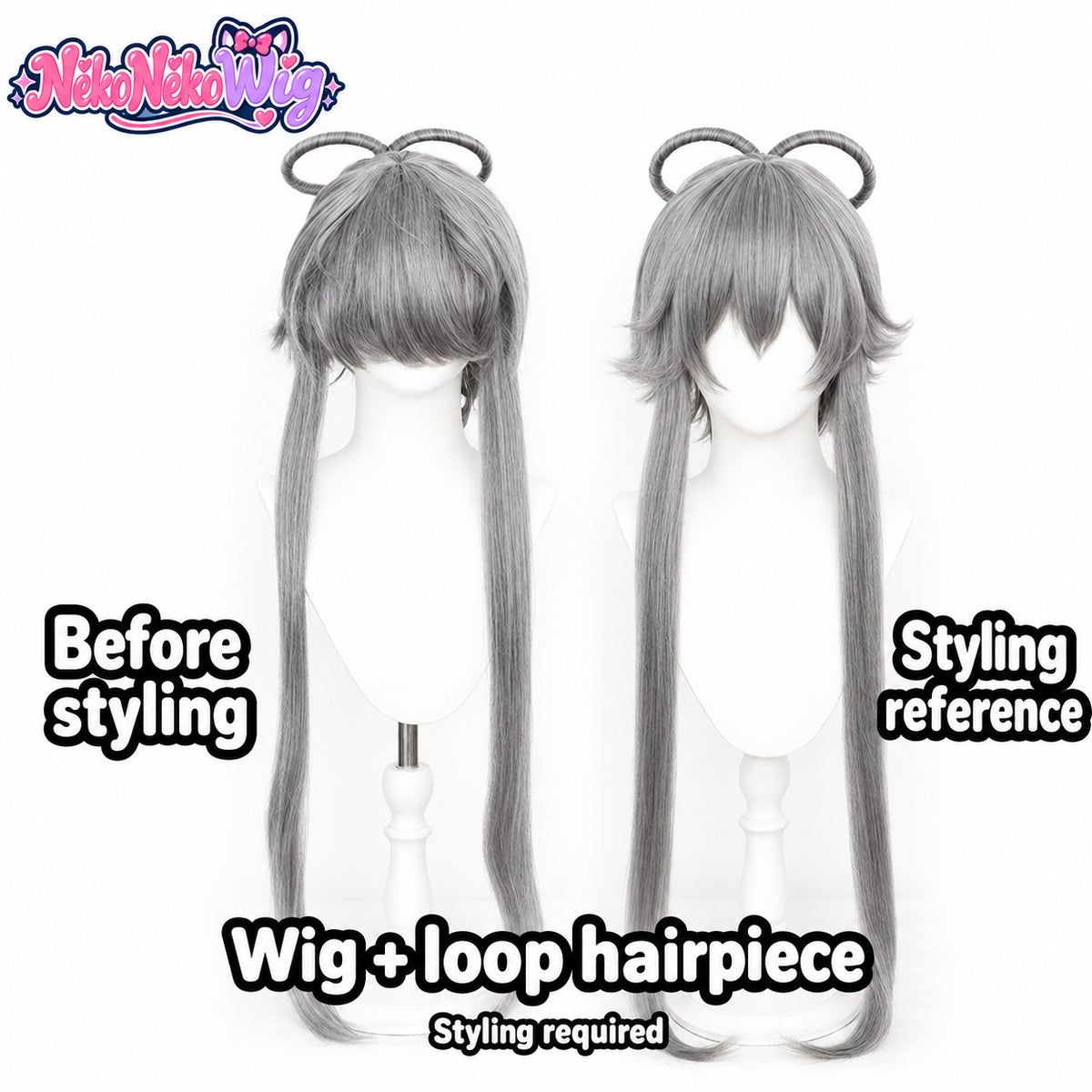 Luo Tianyi silver-gray wig before styling and styling reference with loop hairpiece