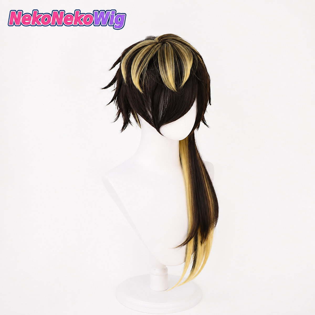 Hypnosis Mic DRB Jyushi Aimono Cosplay Wig  Black & Blonde Side Ponytail