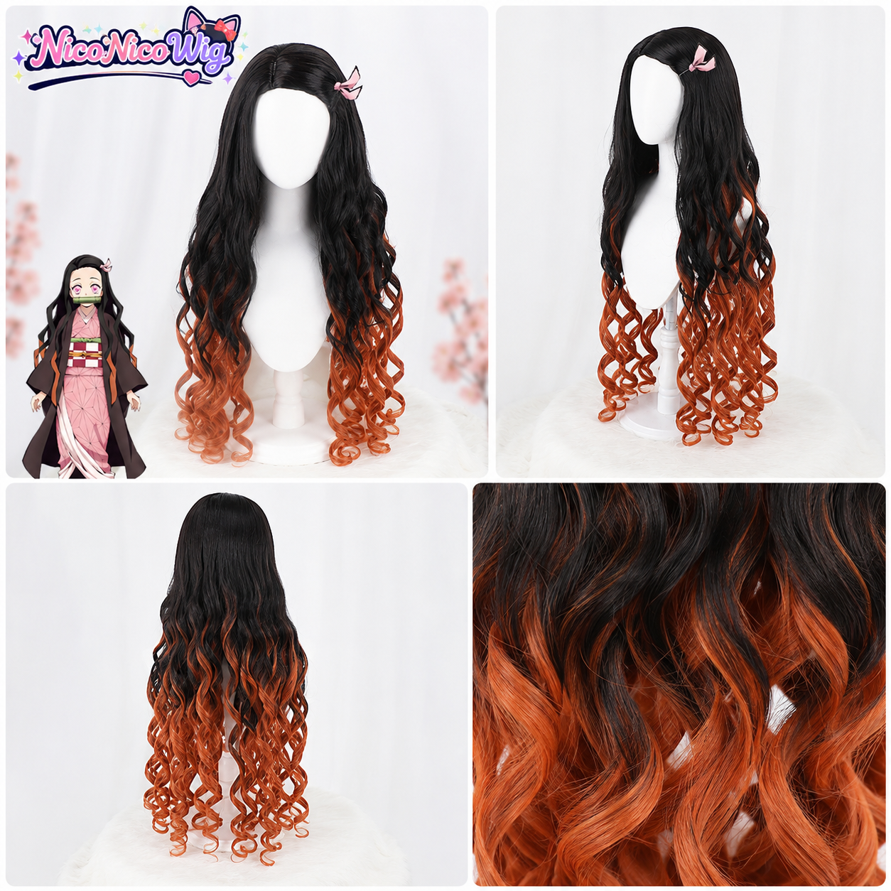 Demon Slayer Nezuko Kamado Demon Form Cosplay Wig  Firework Curl Style