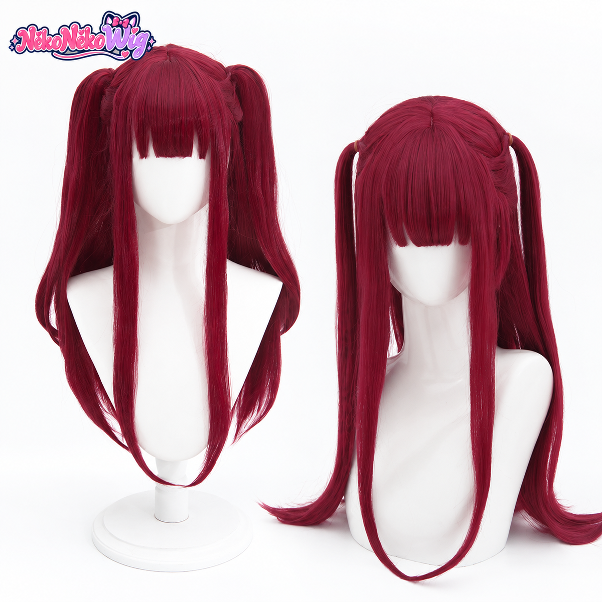 Marin Kitagawa succubus cosplay wig with burgundy twin ponytails - front and rear views