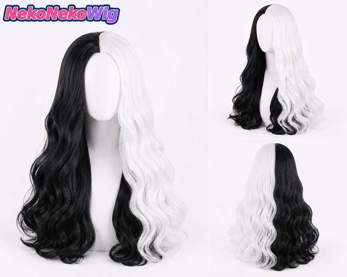 101 Dalmatians Cruella de Vil Cosplay Wig – Black & White Short Curly Style