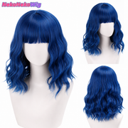 Short Wavy Curly Cosplay Wig – Straight Bangs Multi-Color Styles