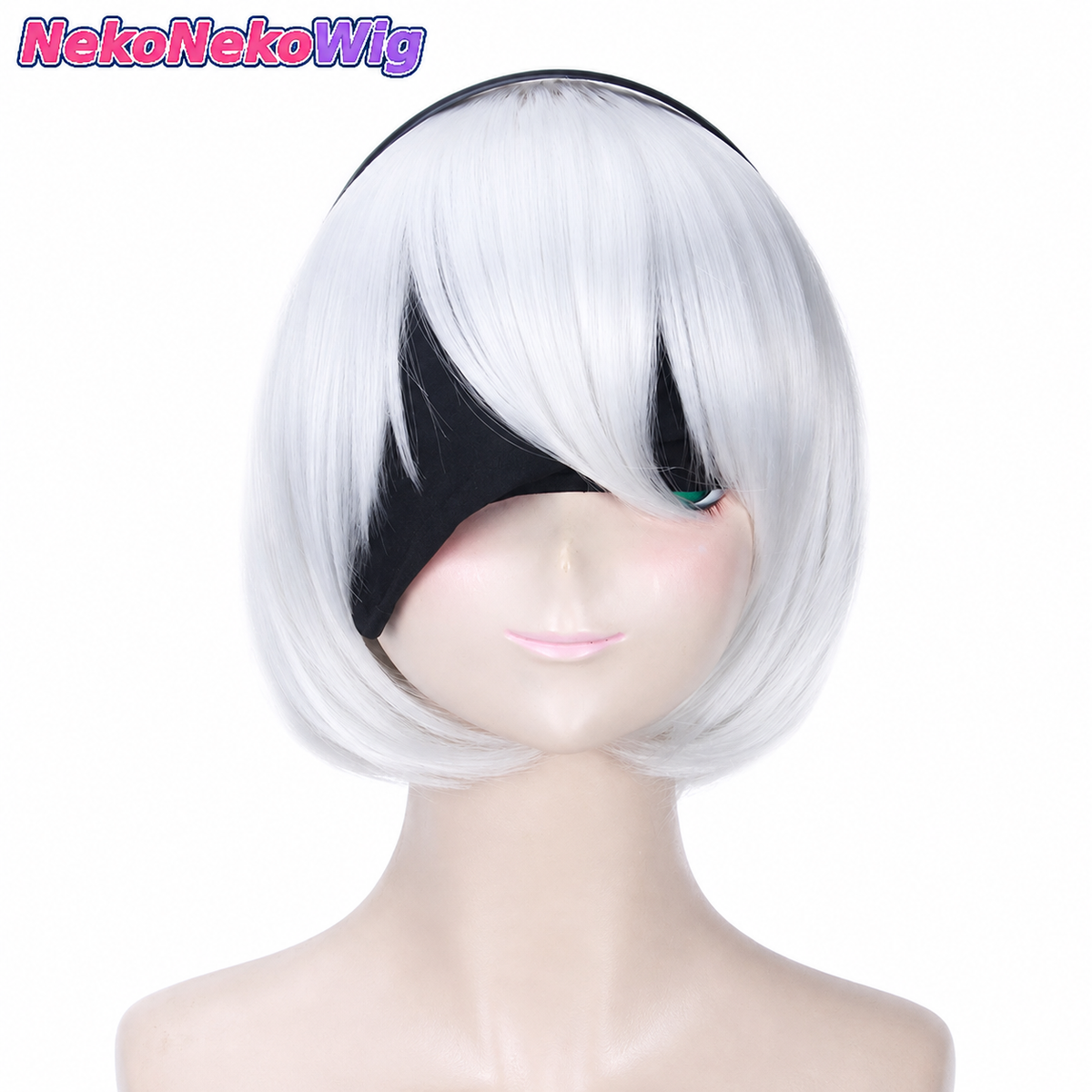 NieR:Automata 2B Cosplay Wig – White & Silver YoRHa No.2 Type B Style
