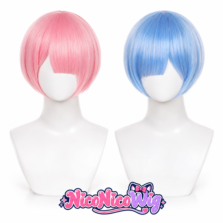 Re:Zero Rem & Ram Cosplay Wigs  Blue & Pink Short Bob Anime Wigs