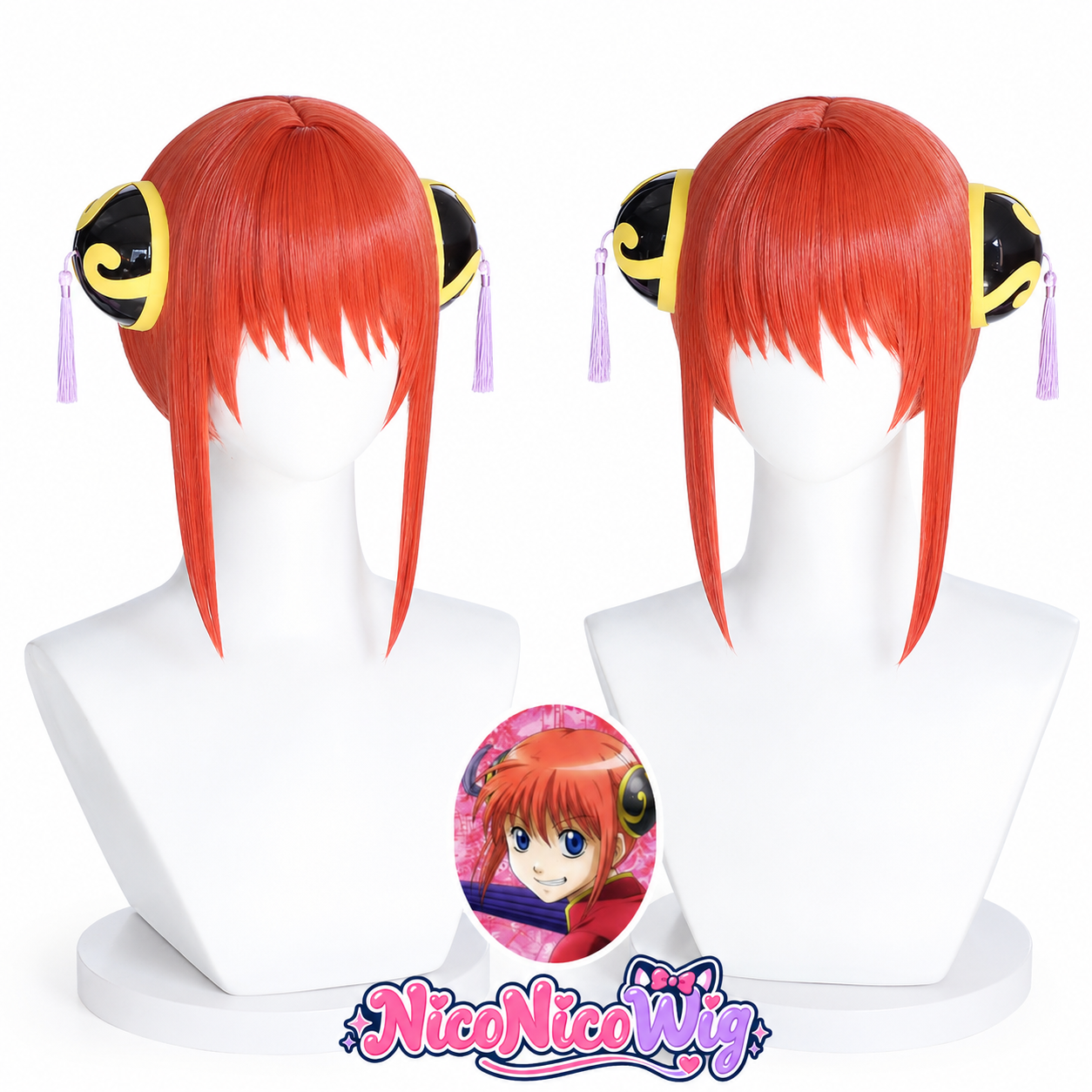 Kagura Cosplay Wig from Gintama  Orange Anime Wig with Hair Bun Accessories