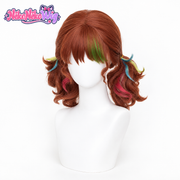 Identity V Cheerleader auburn multi-color twin tail cosplay wig, front view