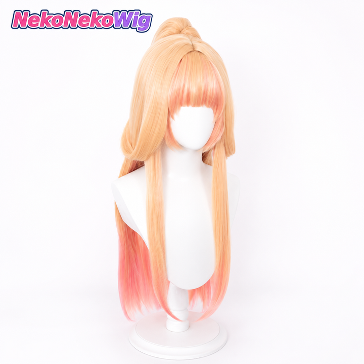 Arli cosplay wig with long orange hair, pink ends and straight bangs