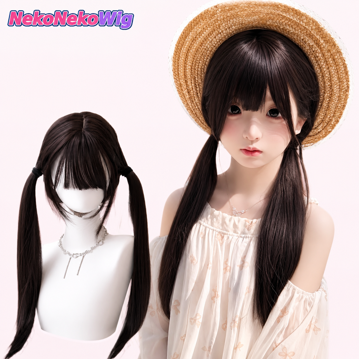 70cm Pre-Tied Long Straight Cosplay Wig – Black Tea Brown or Cool Brown Full-Head Style